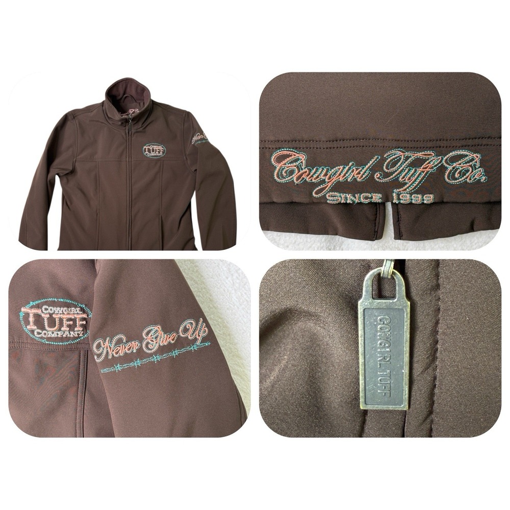Cowgirl Tuff Co Womens Riding Jacket Never Give Up Full Zip Brown Embroidered M